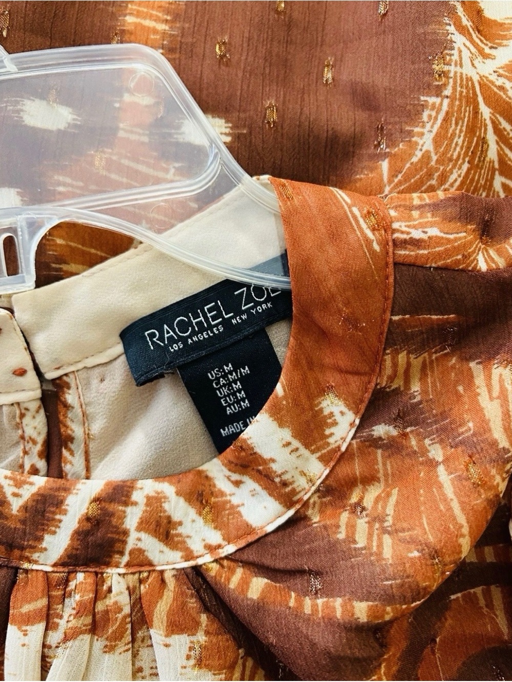 Rachel Zoe Los Angeles Blouse Medium Sienna Floral Gold Speckle Tunic Top - Picture 6 of 6